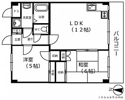 楽々園ハイツ 2階2LDKの間取り