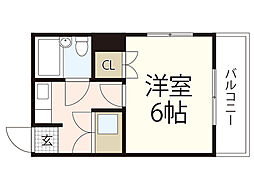 BAUHAUS千田町II 2階1Kの間取り