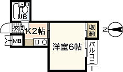 キャッツアイ本川 4階1Kの間取り