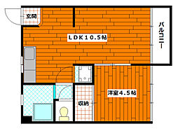 みさきマンション 2階1LDKの間取り