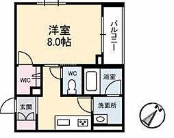 シャルムＫ 2階1Kの間取り