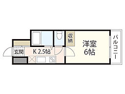 ピアーチェ住吉 6階1Kの間取り