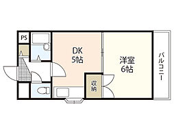 サンハイム庚午南 3階1DKの間取り