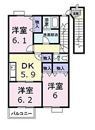 イーストヒルズ 2階3DKの間取り