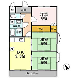 アゼリア祇園 3階3DKの間取り