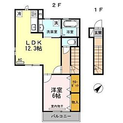 ファイブスタ牛田 2階1LDKの間取り