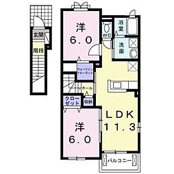 サニーブライト原野 2LDKの間取図画像