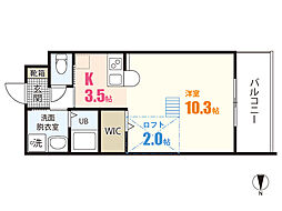 プレジールジョイ西原 1Kの間取図画像