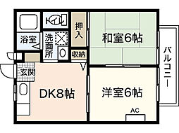 フォブール山崎 2DKの間取図画像