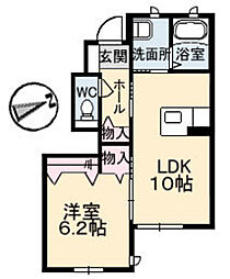 プレジール南観音 1LDKの間取図画像