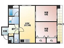 ベルフィーユ楠木 2LDKの間取図画像