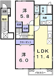 メゾンソレイユ1 2LDKの間取図画像