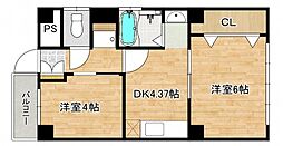 西上ビル 2DKの間取図画像