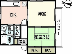 ハイツオオタB 2DKの間取図画像
