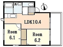 ハイム東野 2LDKの間取図画像