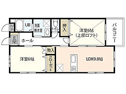 レジデンス花柳B棟 2LDKの間取図画像