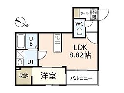 フリートフォルヴィラ古江新町B 1LDKの間取図画像