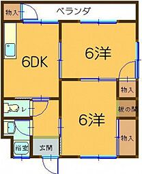 第一マンション 2DKの間取図画像