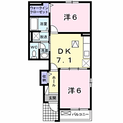アートハウス参番館 2DKの間取図画像