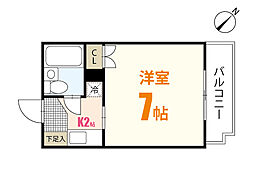 アメニティカネイチII 3階1Kの間取り