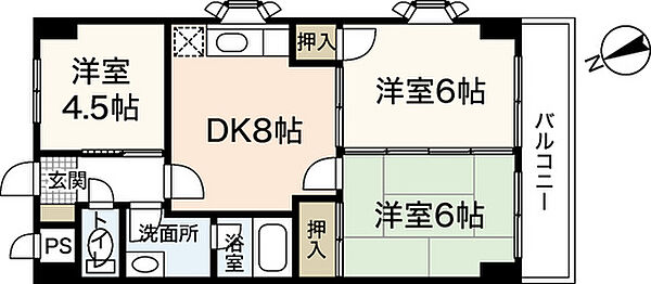 広島県広島市安佐南区緑井6丁目(賃貸マンション3DK・7階・53.16㎡)の写真 その2