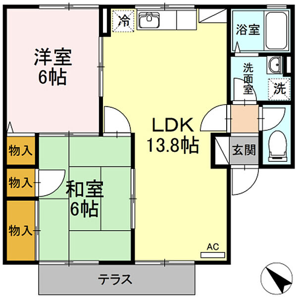 広島県広島市安佐南区緑井8丁目(賃貸アパート2LDK・1階・55.40㎡)の写真 その2