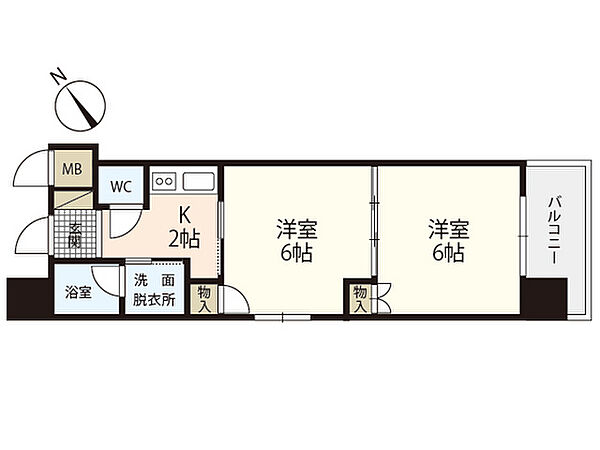 庚午中　多川ビル ｜広島県広島市西区庚午中2丁目(賃貸マンション2K・6階・31.59㎡)の写真 その2