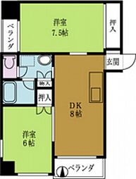 グリーンハイツ多田 5階2DKの間取り