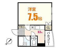 アメニティカネイチII 3階1Kの間取り