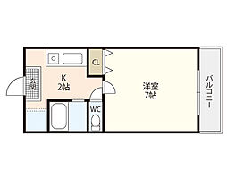 第6野地ビル 4階1Kの間取り