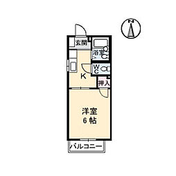 フレグランス住田 2階1Kの間取り