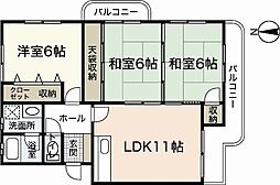 コーポしばた 2階3LDKの間取り