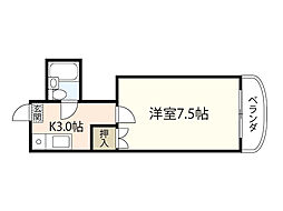レジデンス庚午ヒライ 2階1Kの間取り