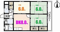 沖中ビル 2階3DKの間取り