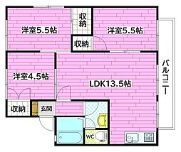 セジュール堀田 2階3LDKの間取り
