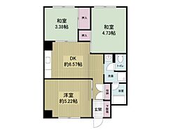 コーポハピネス 5階3DKの間取り