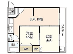 清水アパート 2階2LDKの間取り