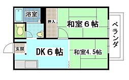 ハイツ筒尾　A 2階2DKの間取り