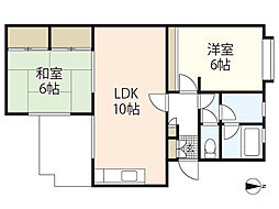 フェリスII 2階2LDKの間取り