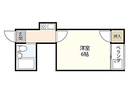 レジデンス加古町 3階ワンルームの間取り