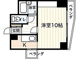 グランドマンション舟入 2階ワンルームの間取り
