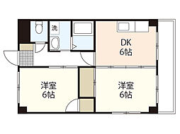 サンライフ大町 3階2DKの間取り