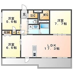 クレール矢賀駅前 1階3LDKの間取り