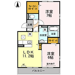 メルベーユ中筋 1階2LDKの間取り