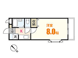 ウイング川内 1Kの間取図画像