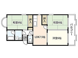 第1中西マンション 1階3DKの間取り