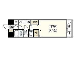 グラビスコート西原駅前 6階ワンルームの間取り