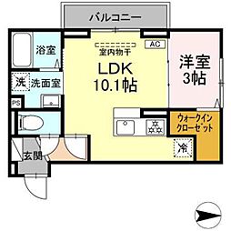 グレイスガーデンB 3階1LDKの間取り