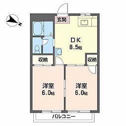 フレグランス東雲 3階2DKの間取り