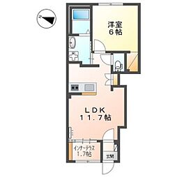 Priol Crecia 1階1LDKの間取り